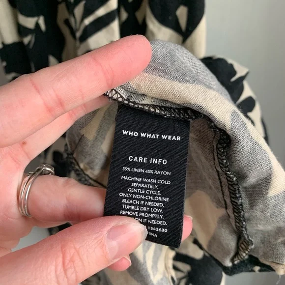 Who What Wear Black and Cream Floral puff Sleeve Dress - Picture 6 of 9